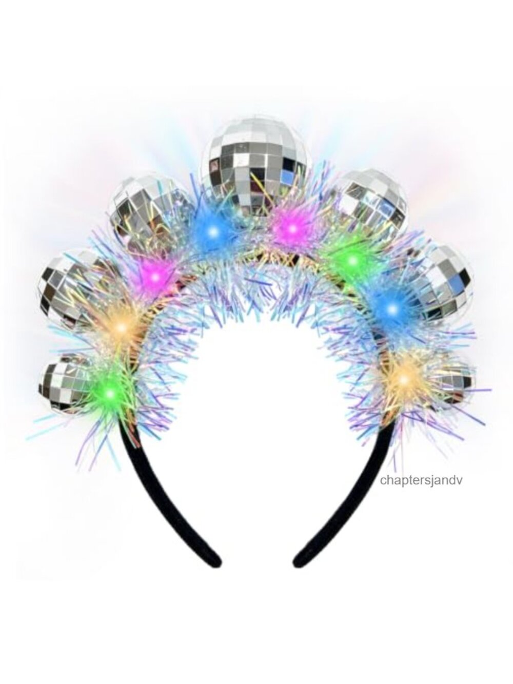 Light Up Disco Ball Headband 5 Mini Disco Balls Glitter Fabric Vintage 70s
